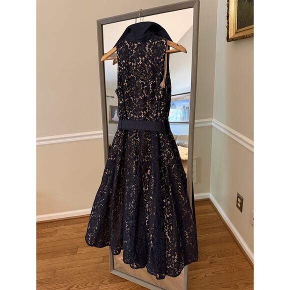 ELIZA J Womens Navy Tie-belt Lined Sleeve Formal Gown Dress 0 - Picture 5 of 5